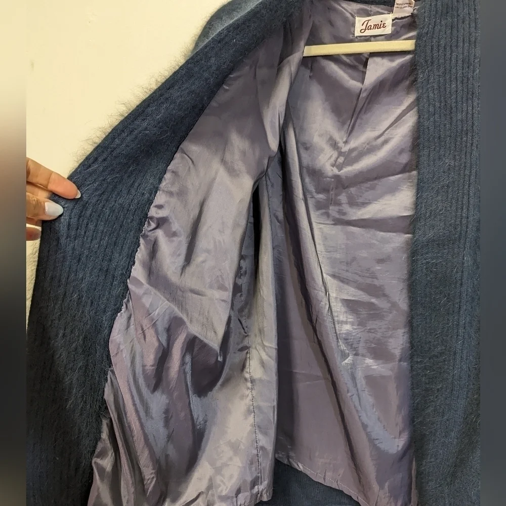 Vintage Oversized Open Front Cardigan Sweater Coat Blue Angora M Mohair 90s